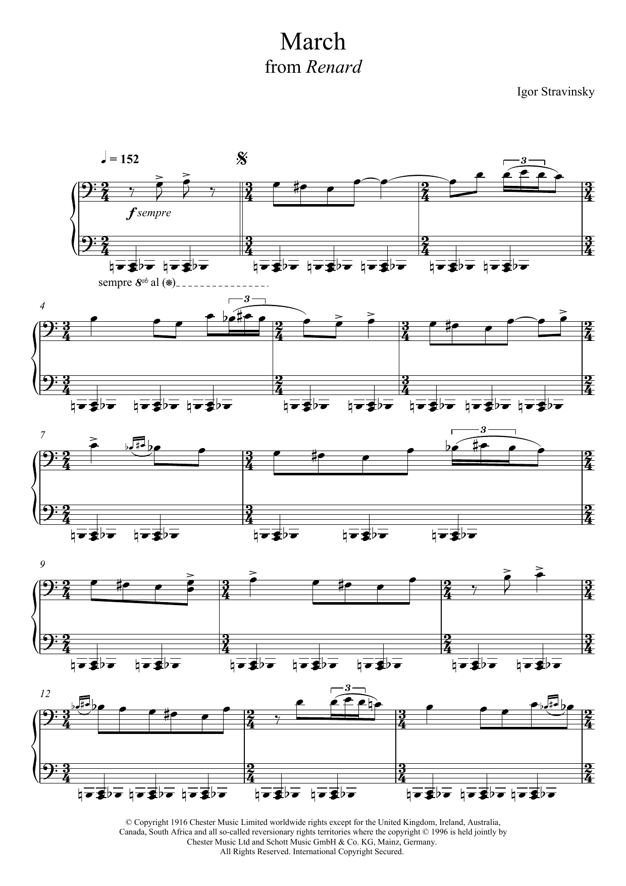 Igor Stravinsky March from Renard Sheet Music Notes & Chords for Piano - Download or Print PDF