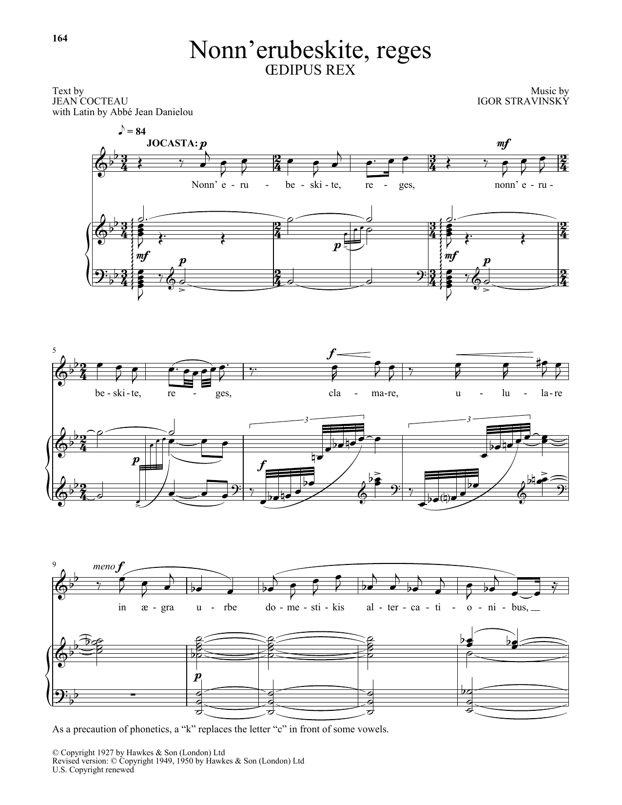 Igor Stravinsky Nonn' erubeskite, reges (from Oedipus Rex) Sheet Music Notes & Chords for Piano & Vocal - Download or Print PDF