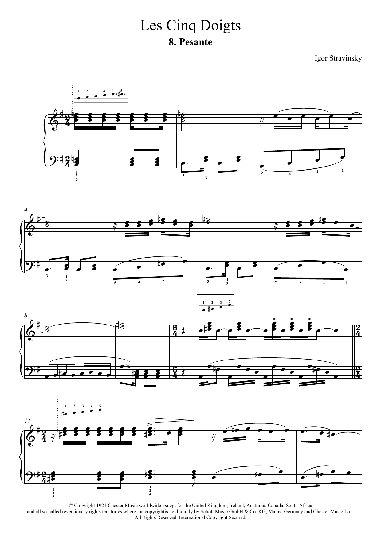 Igor Stravinsky Pesante (No. 8 From Les Cinq Doigts) Sheet Music Notes & Chords for Piano - Download or Print PDF