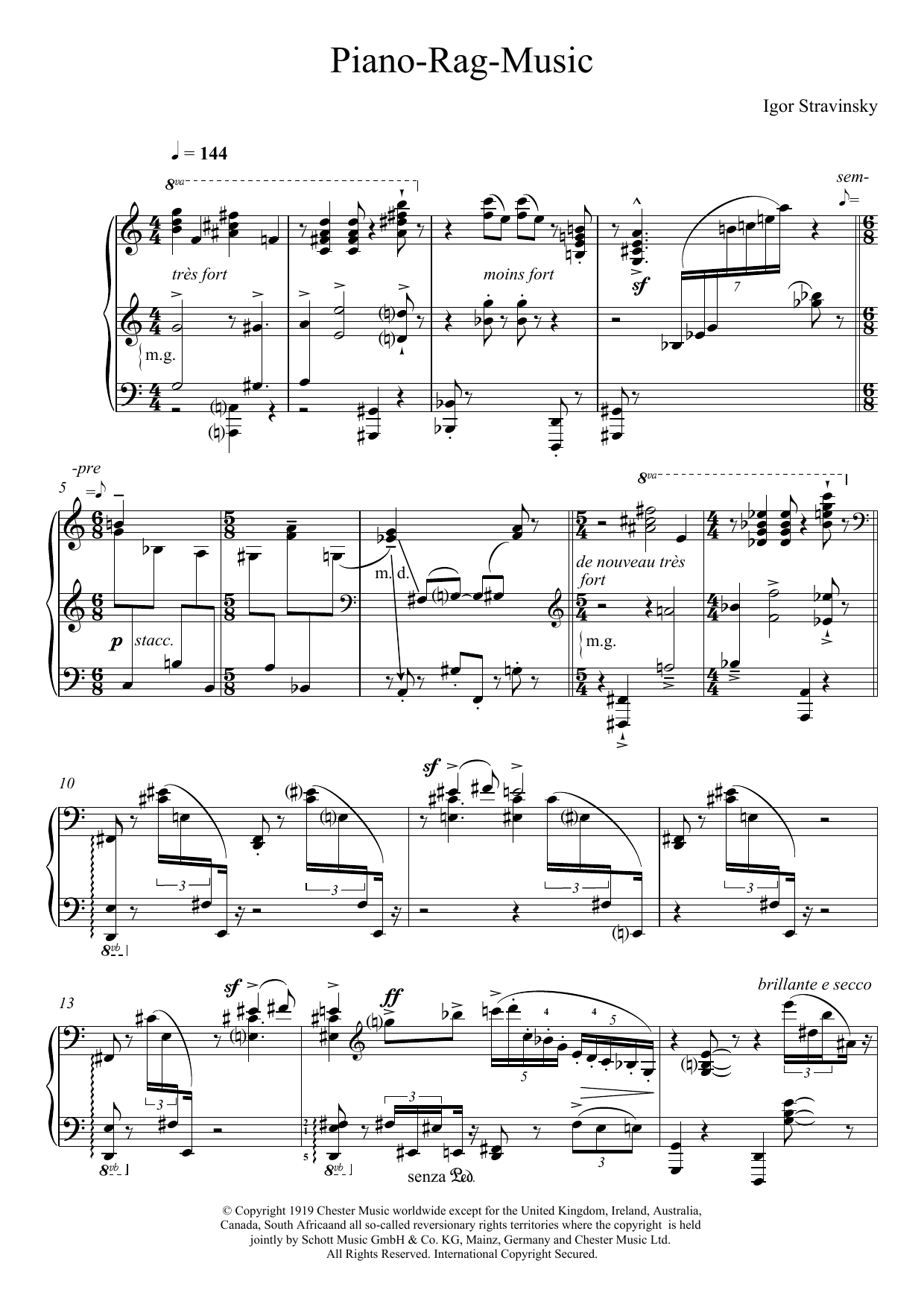 Igor Stravinsky Piano Rag Music Sheet Music Notes & Chords for Piano - Download or Print PDF