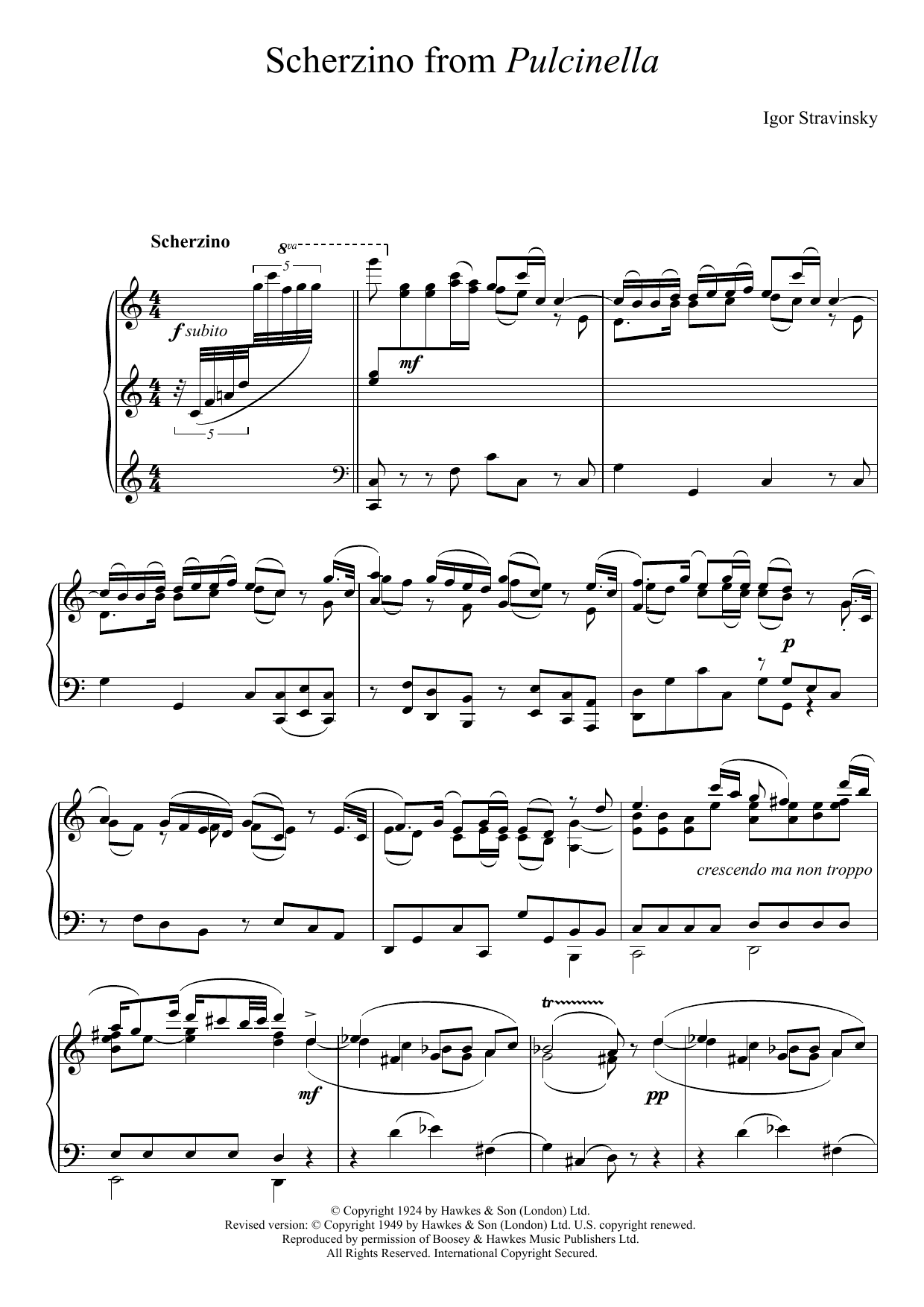 Igor Stravinsky Scherzino from Pulcinella Sheet Music Notes & Chords for Piano - Download or Print PDF