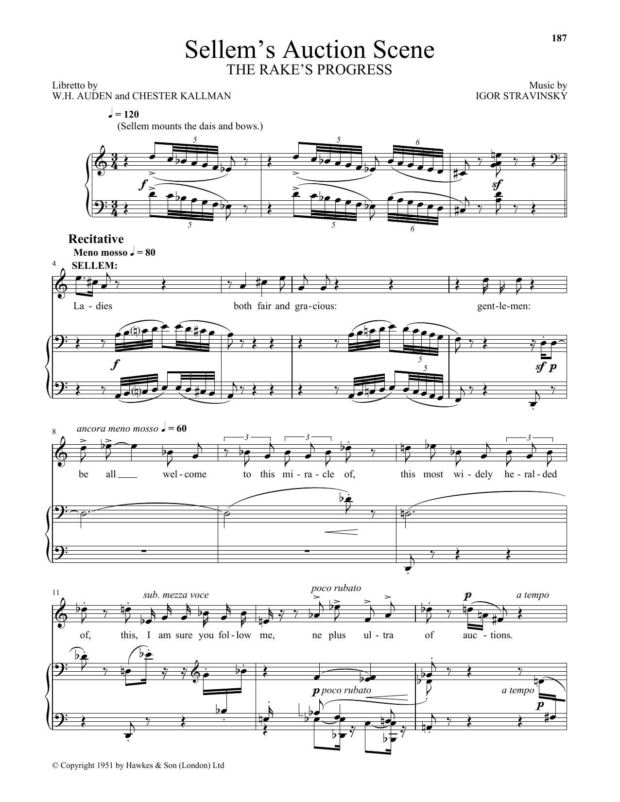 Igor Stravinsky Sellem's Auction Scene Sheet Music Notes & Chords for Piano & Vocal - Download or Print PDF