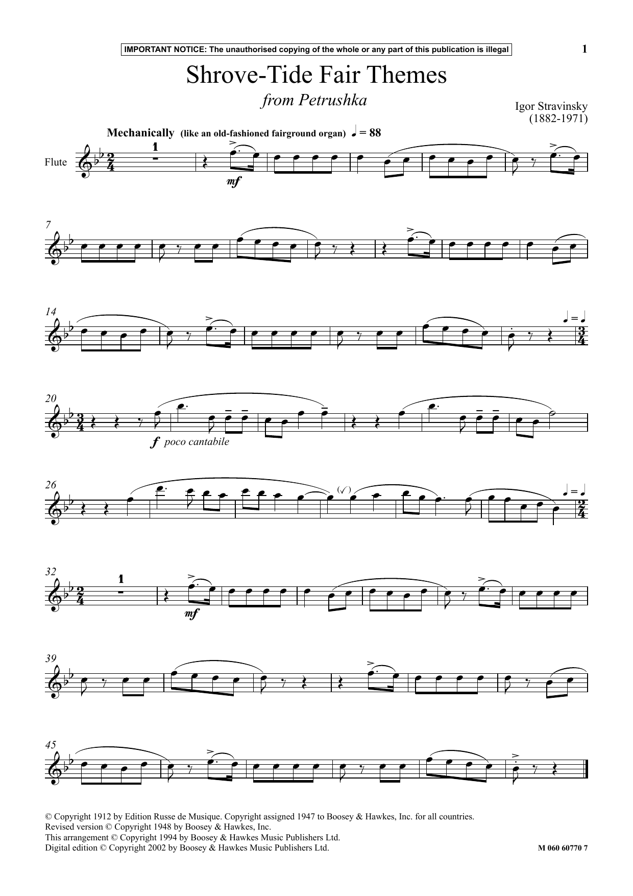 Igor Stravinsky Shrove Tide Fair Themes (from Petrushka) Sheet Music Notes & Chords for Instrumental Solo - Download or Print PDF