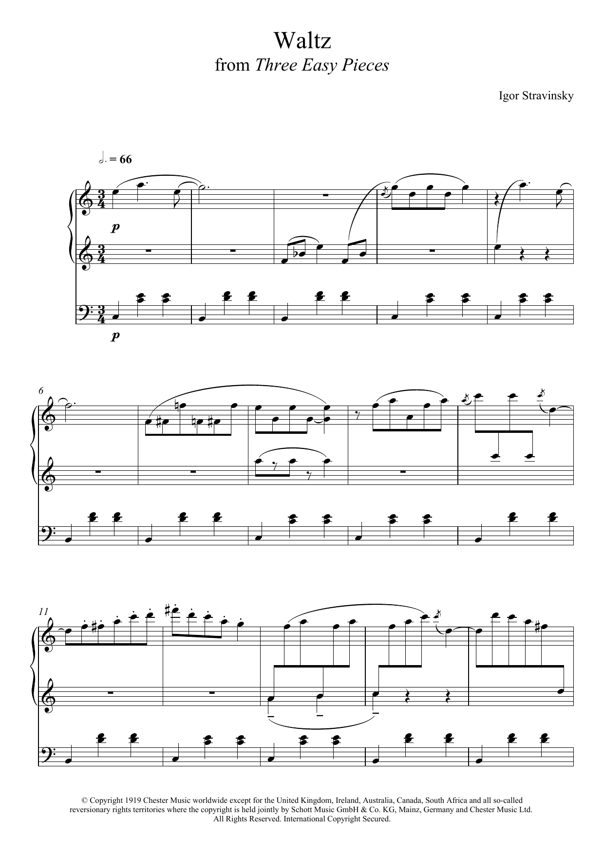 Igor Stravinsky Three Easy Pieces - Waltz Sheet Music Notes & Chords for Piano - Download or Print PDF