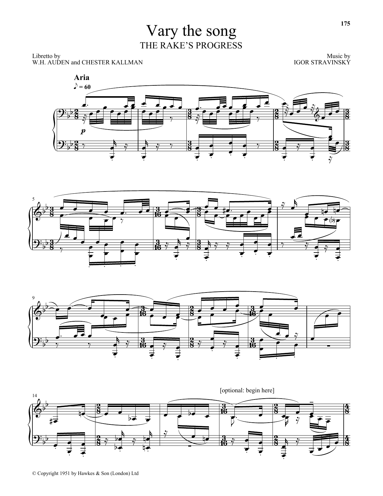 Igor Stravinsky Vary The Song Sheet Music Notes & Chords for Piano & Vocal - Download or Print PDF