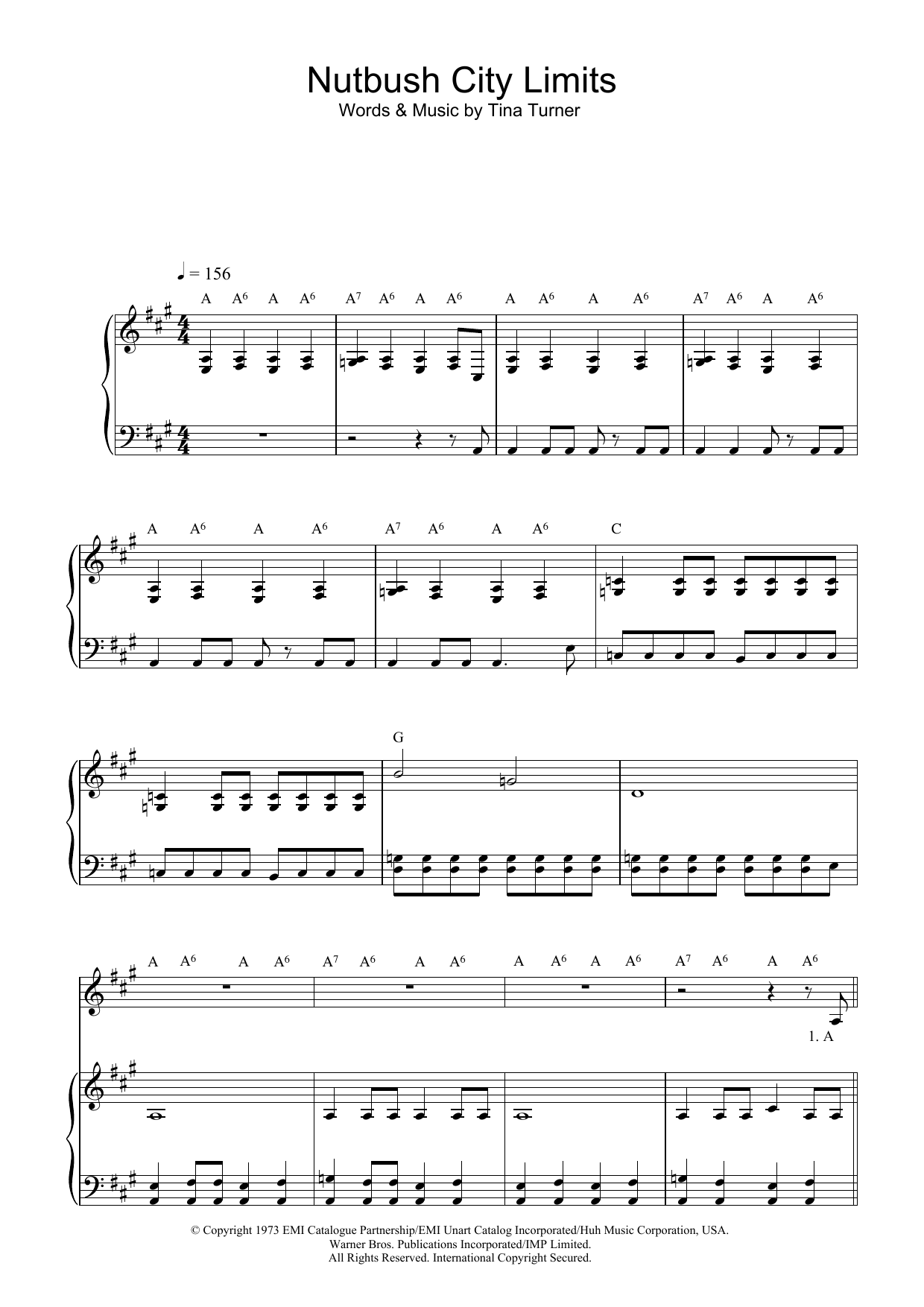 Ike & Tina Turner Nutbush City Limits Sheet Music Notes & Chords for Piano & Vocal - Download or Print PDF