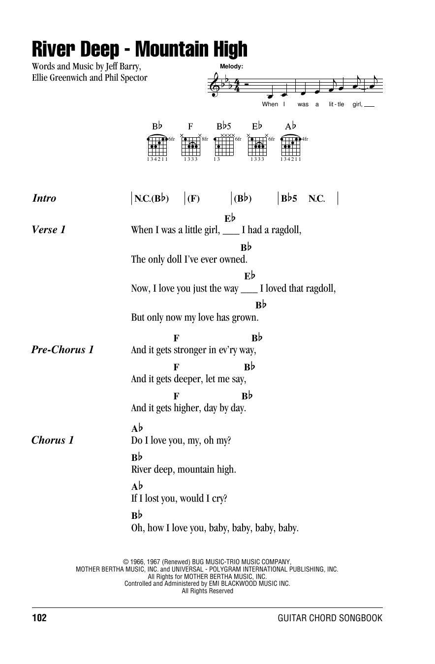 Ike & Tina Turner River Deep, Mountain High Sheet Music Notes & Chords for Lyrics & Chords - Download or Print PDF