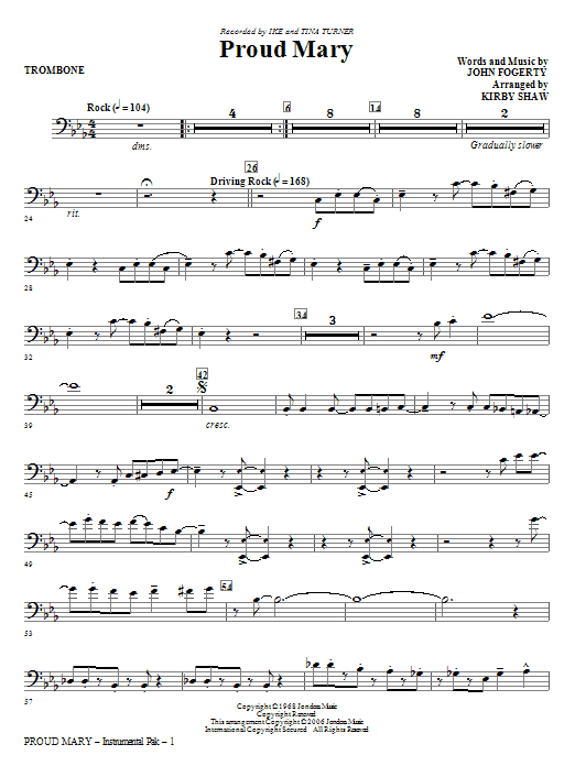 Ike Tina Turner Proud Mary Arr Kirby Shaw Trombone Sheet Music Download Pdf Score