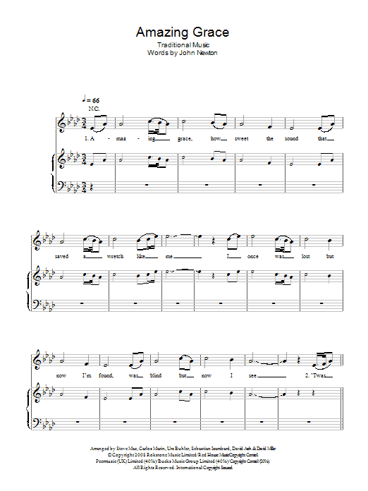 Il Divo Amazing Grace Sheet Music Notes & Chords for Piano, Vocal & Guitar - Download or Print PDF