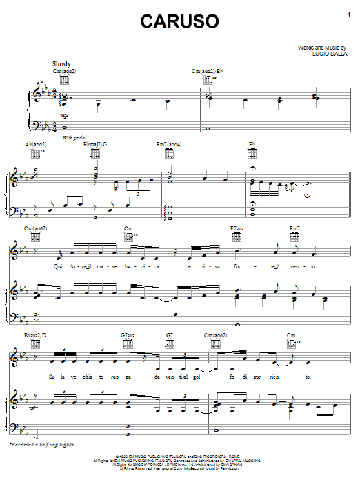 Il Divo Caruso Sheet Music Notes & Chords for Piano, Vocal & Guitar (Right-Hand Melody) - Download or Print PDF