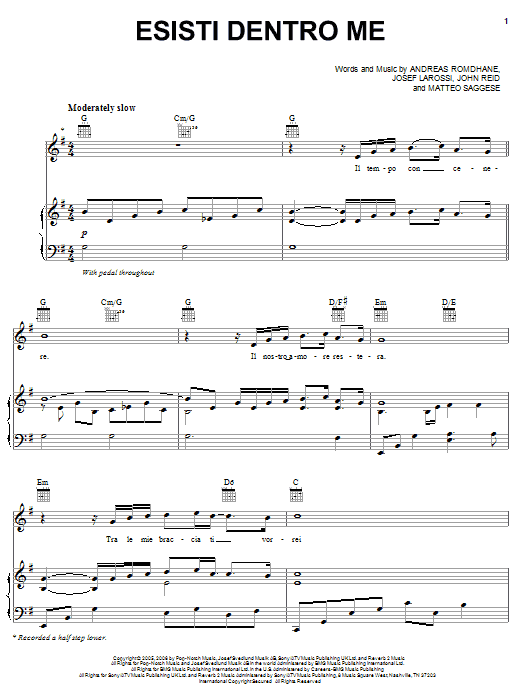 Il Divo Esisti Dentro Me Sheet Music Notes & Chords for Piano, Vocal & Guitar (Right-Hand Melody) - Download or Print PDF