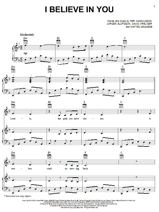 Il Divo I Believe In You Sheet Music Notes & Chords for Piano, Vocal & Guitar (Right-Hand Melody) - Download or Print PDF