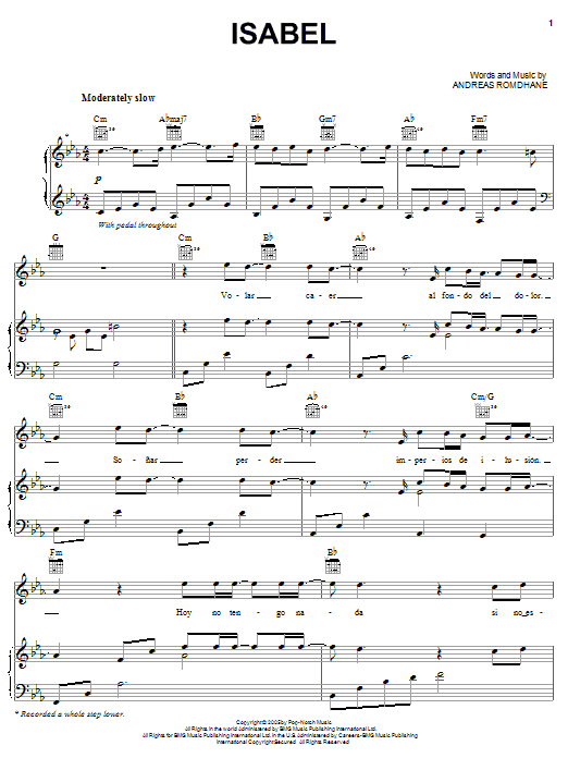 Il Divo Isabel Sheet Music Notes & Chords for Piano, Vocal & Guitar (Right-Hand Melody) - Download or Print PDF