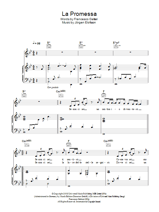 Il Divo La Promessa Sheet Music Notes & Chords for Piano, Vocal & Guitar - Download or Print PDF