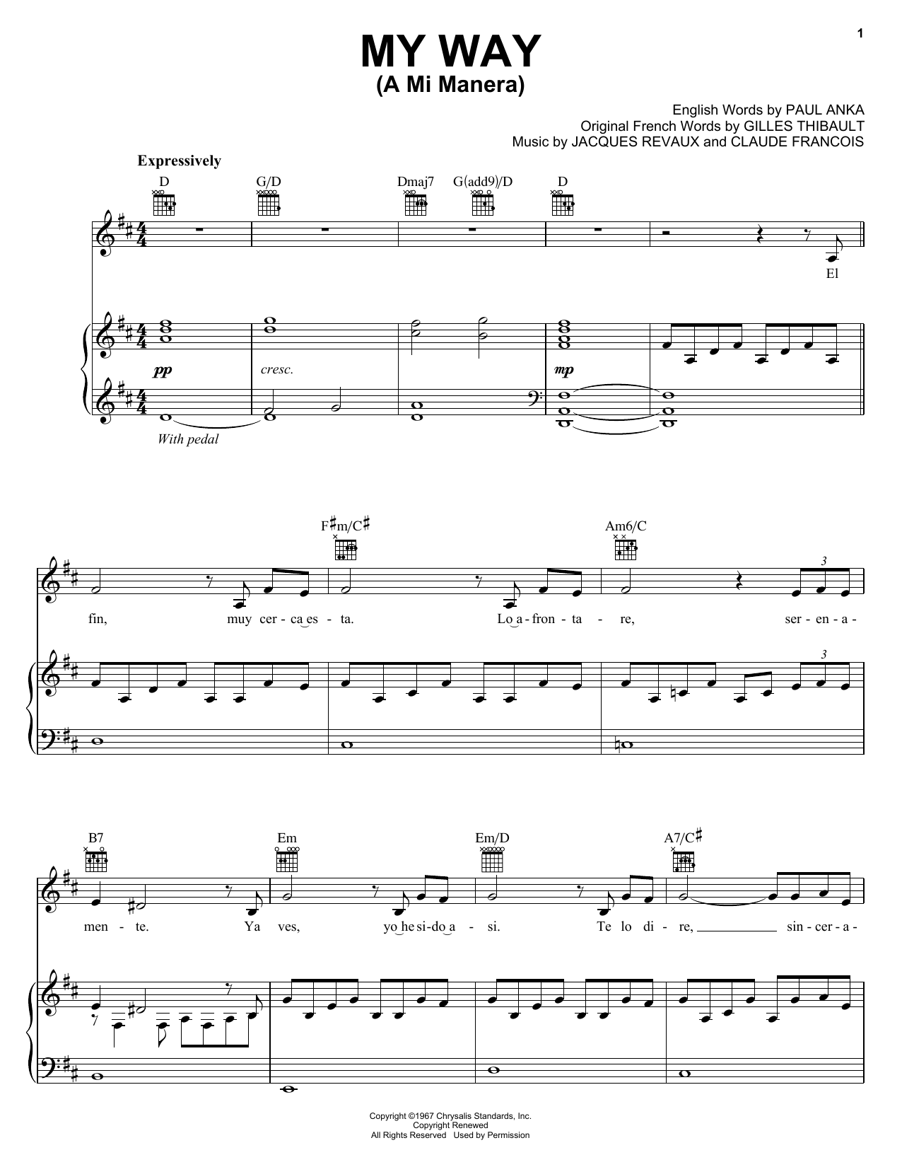 Il Divo My Way (A Mi Manera) Sheet Music Notes & Chords for Piano, Vocal & Guitar (Right-Hand Melody) - Download or Print PDF