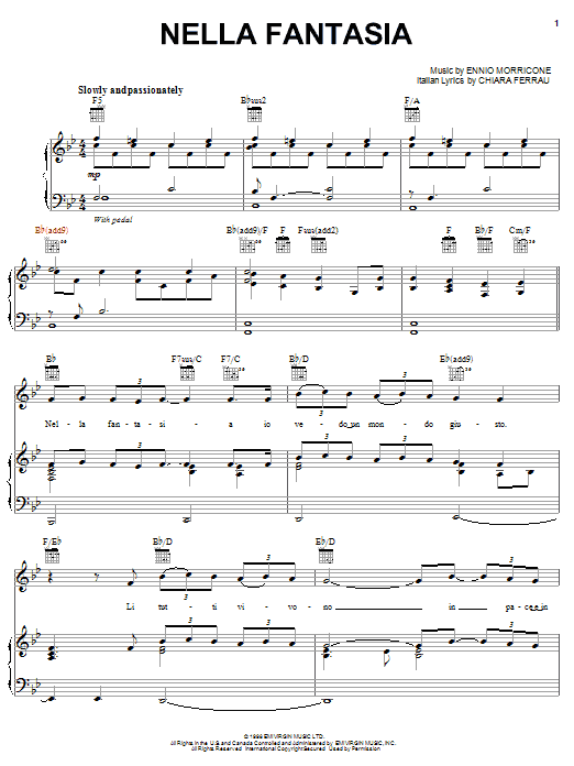 Il Divo Nella Fantasia Sheet Music Notes & Chords for Piano, Vocal & Guitar (Right-Hand Melody) - Download or Print PDF