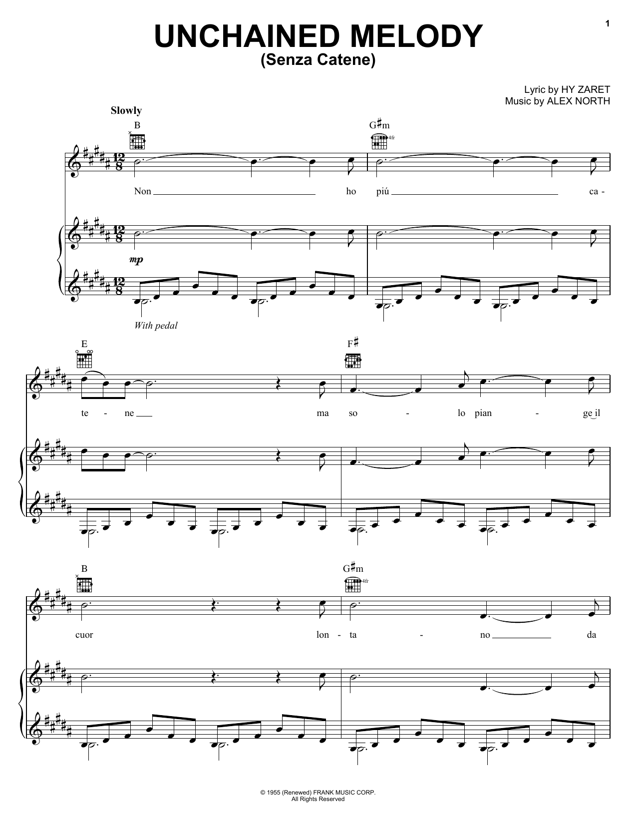 Il Divo Unchained Melody (Senza Catene) Sheet Music Notes & Chords for Piano, Vocal & Guitar (Right-Hand Melody) - Download or Print PDF