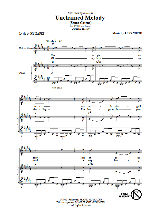 Il Divo Unchained Melody Sheet Music Notes & Chords for TTBB - Download or Print PDF