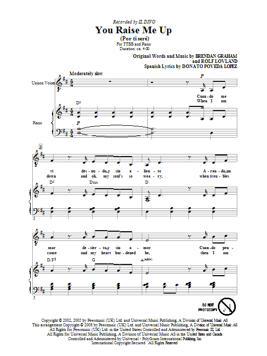 Il Divo You Raise Me Up Sheet Music Notes & Chords for TTBB - Download or Print PDF