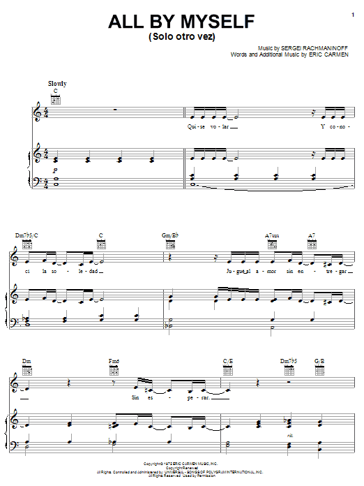 Preview Il Divo All By Myself (Solo otro vez) Latin sheet music, notes and chords for Piano, Vocal & Guitar (Right-Hand Melody), SKU: 56124 All By Myself (Solo otro vez) sheet music