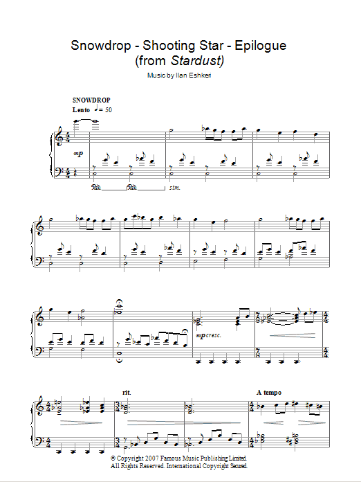 Ilan Eshkeri Snowdrop / Shooting Star / Epilogue Sheet Music Notes & Chords for Piano - Download or Print PDF