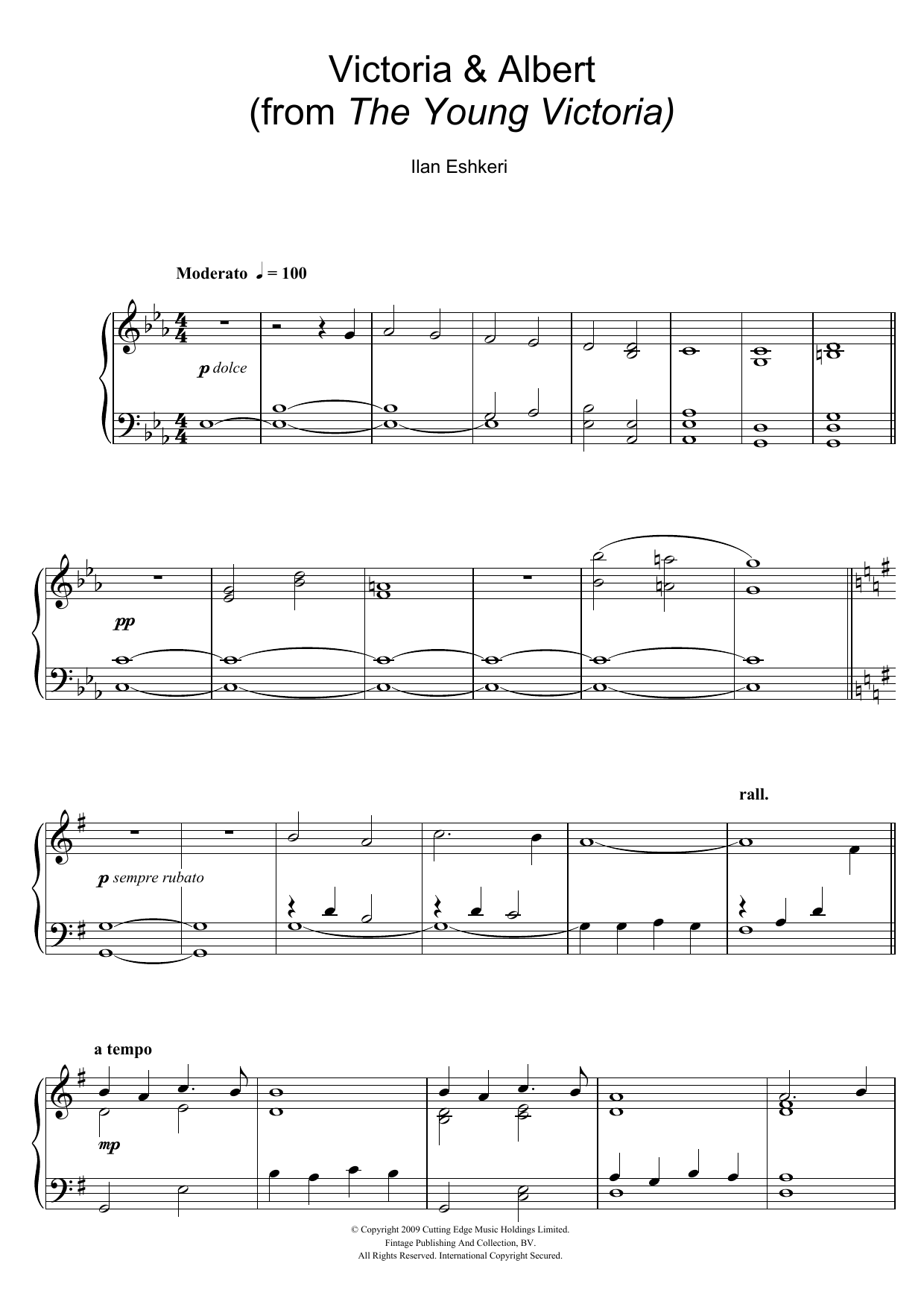 Ilan Eshkeri Victoria and Albert (from The Young Victoria) Sheet Music Notes & Chords for Piano Solo - Download or Print PDF