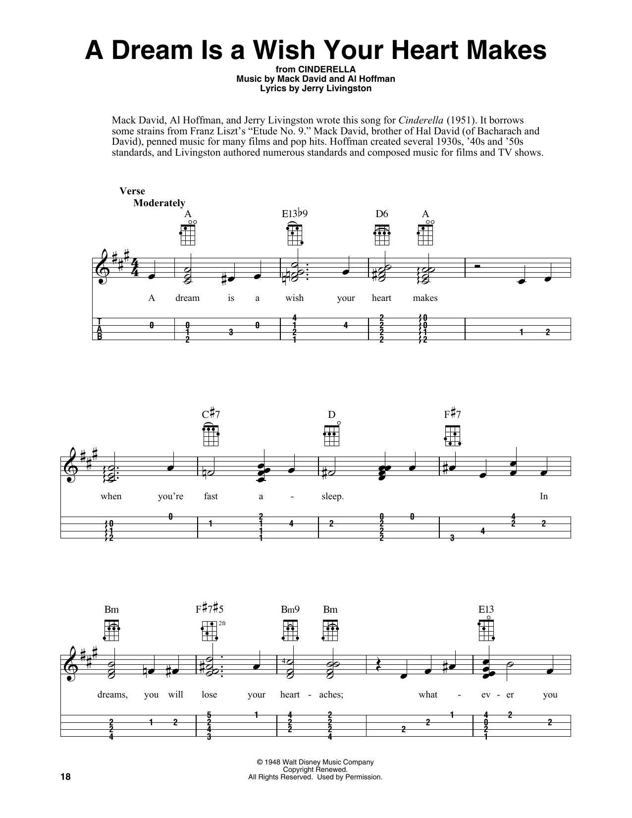 Ilene Woods A Dream Is A Wish Your Heart Makes (from Disney's Cinderella) (arr. Fred Sokolow) Sheet Music Notes & Chords for Easy Ukulele Tab - Download or Print PDF