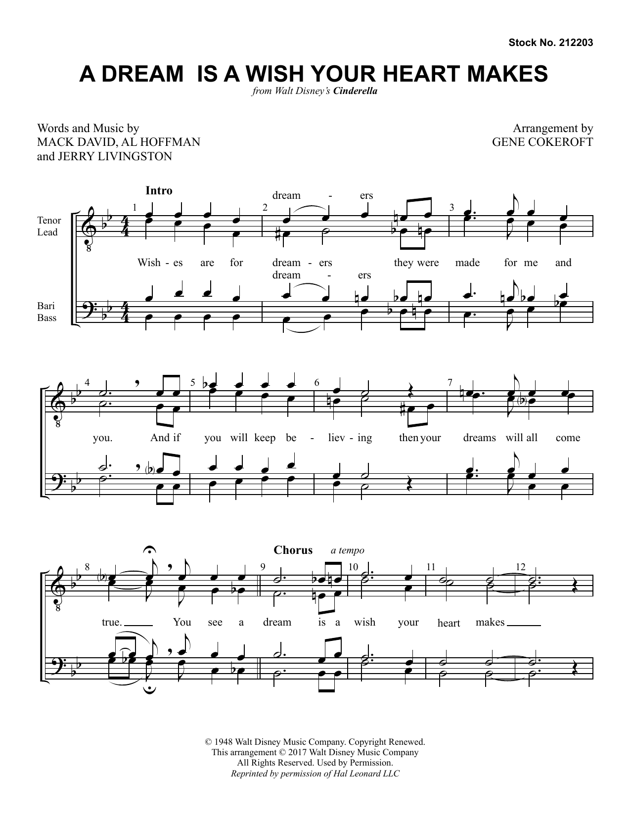 Ilene Woods A Dream Is A Wish Your Heart Makes (from Cinderella) (arr. Gene Cokeroft) Sheet Music Notes & Chords for TTBB Choir - Download or Print PDF