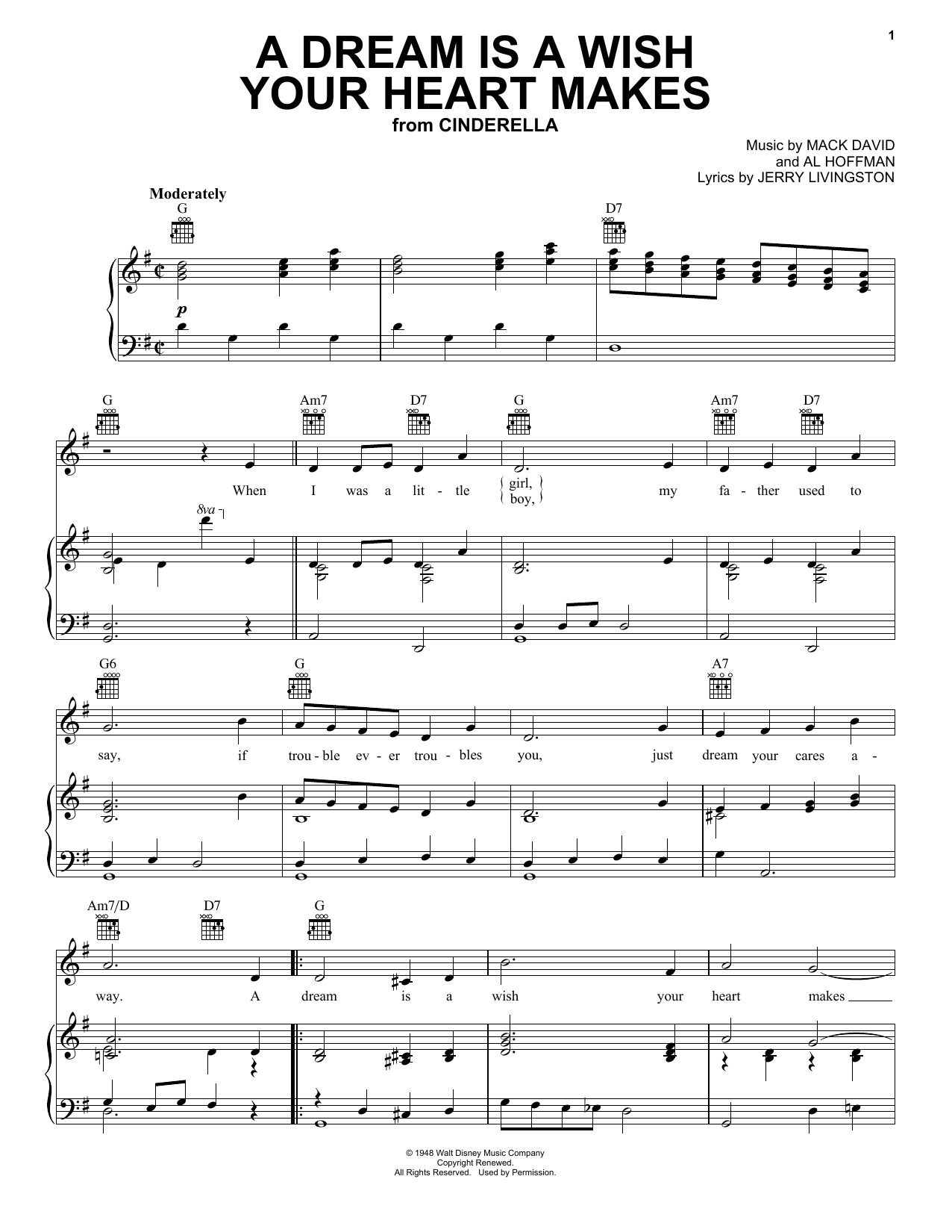 Ilene Woods A Dream Is A Wish Your Heart Makes (from Disney's Cinderella) Sheet Music Notes & Chords for Piano (Big Notes) - Download or Print PDF