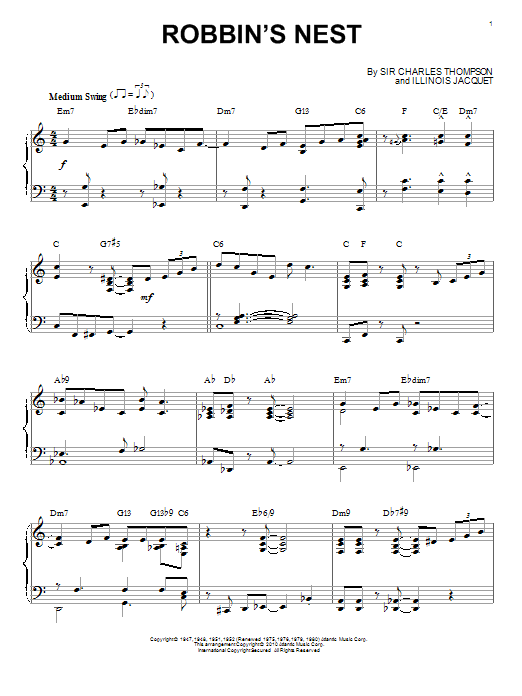 Illinois Jacquet Robbin's Nest (arr. Brent Edstrom) Sheet Music Notes & Chords for Piano Solo - Download or Print PDF