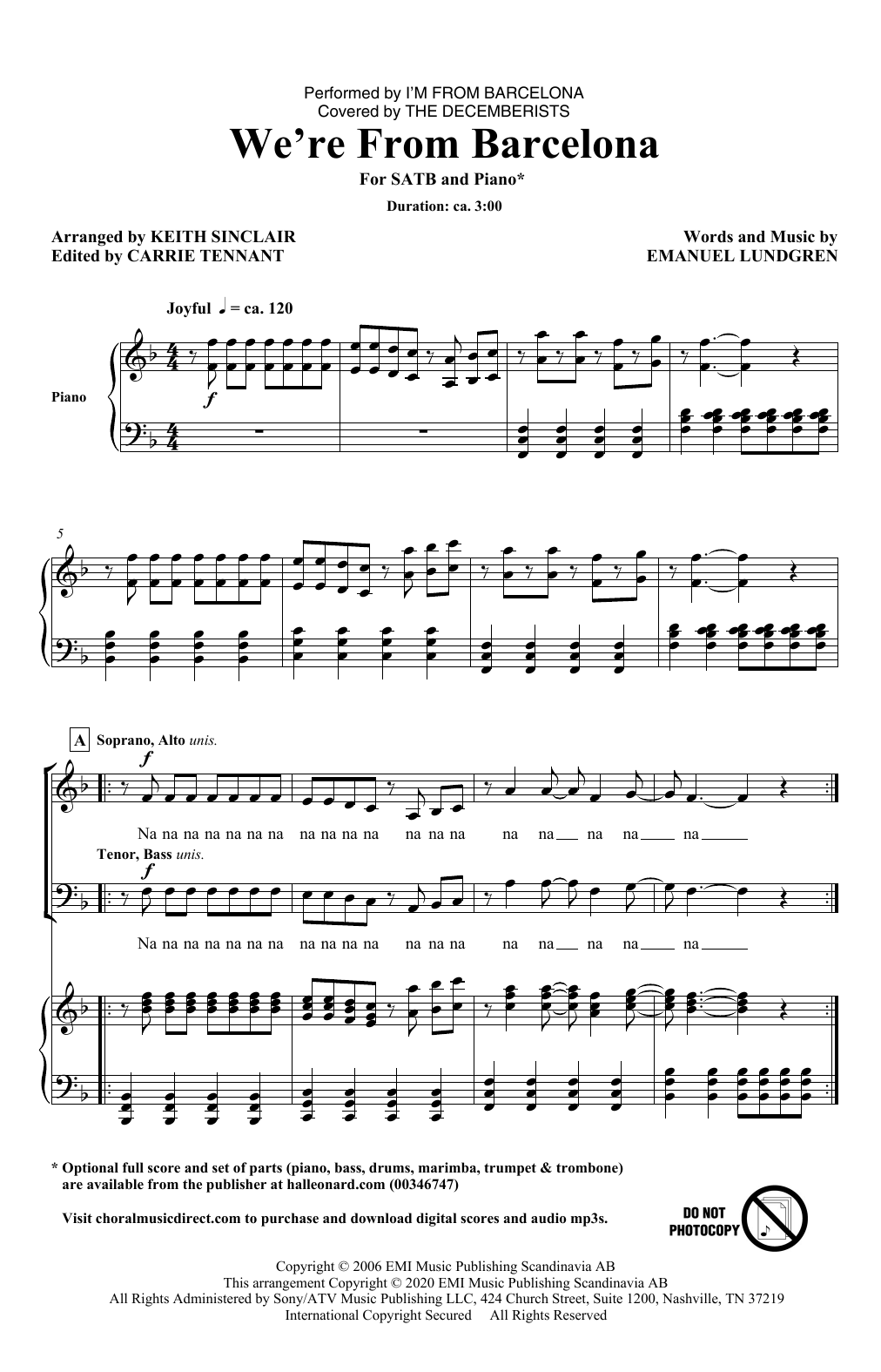 I'm from Barcelona We're From Barcelona (arr. Keith Sinclair) Sheet Music Notes & Chords for SATB Choir - Download or Print PDF