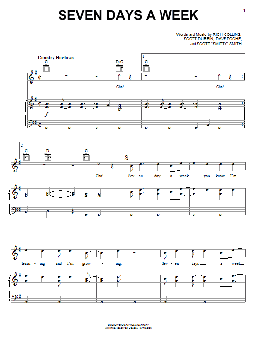 Preview Imagination Movers Seven Days A Week Children sheet music, notes and chords for Piano, Vocal & Guitar (Right-Hand Melody), SKU: 72712 Seven Days A Week sheet music