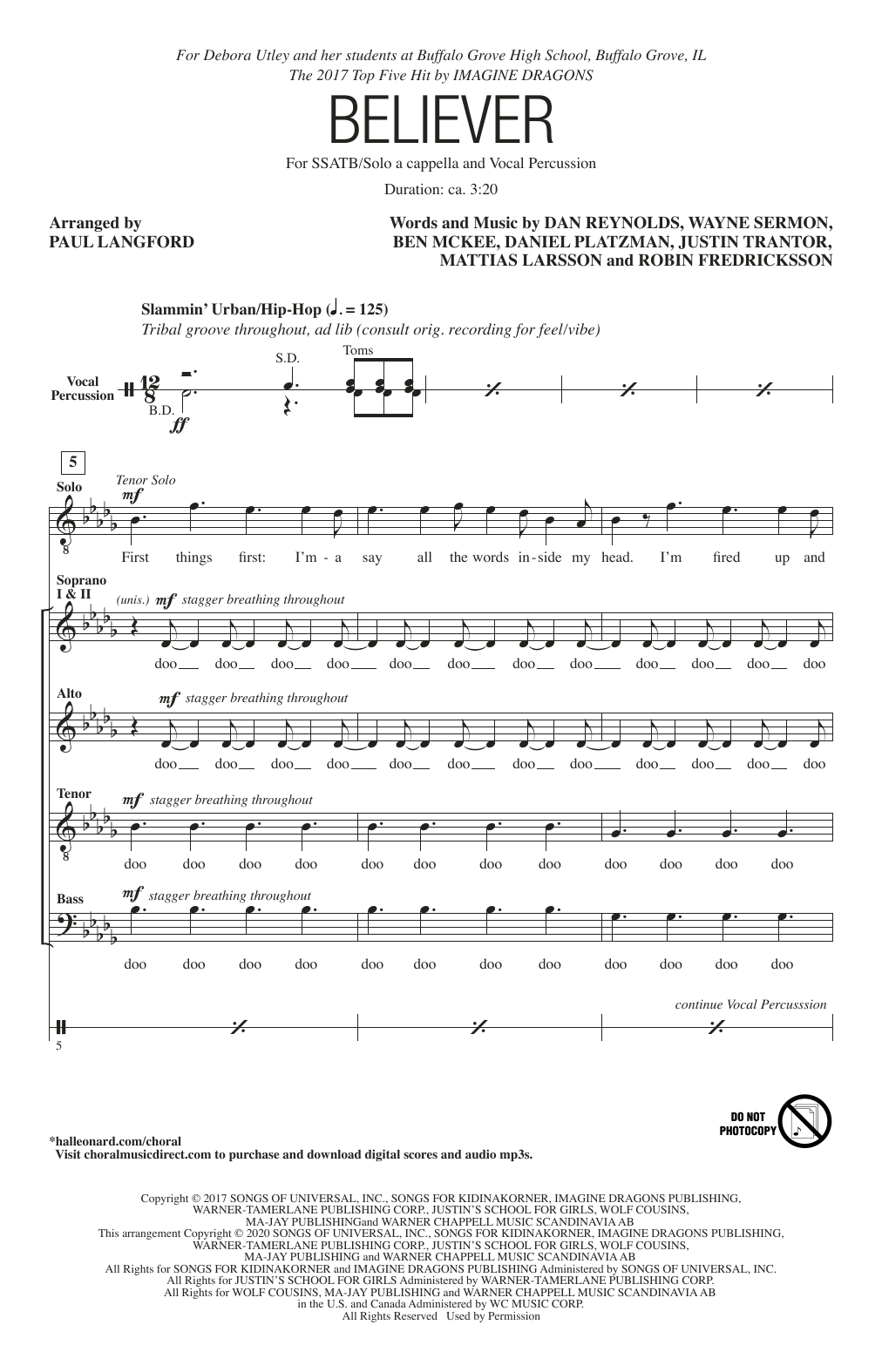 Imagine Dragons Believer (arr. Paul Langford) Sheet Music Notes & Chords for SATB Choir - Download or Print PDF Imagine Dragons Believer (arr. Paul Langford) Sheet Music Notes & Chords for SATB Choir - Download or Print PDF