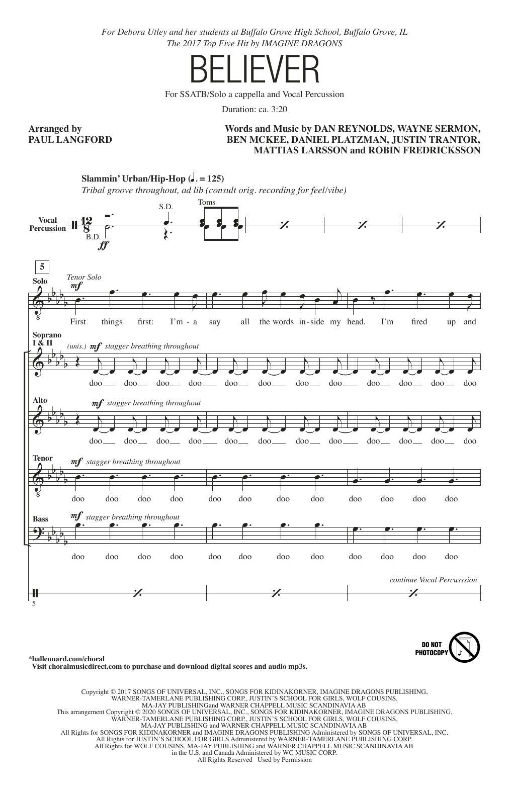 Imagine Dragons Believer (arr. Paul Langford) Sheet Music Notes & Chords for SATB Choir - Download or Print PDF