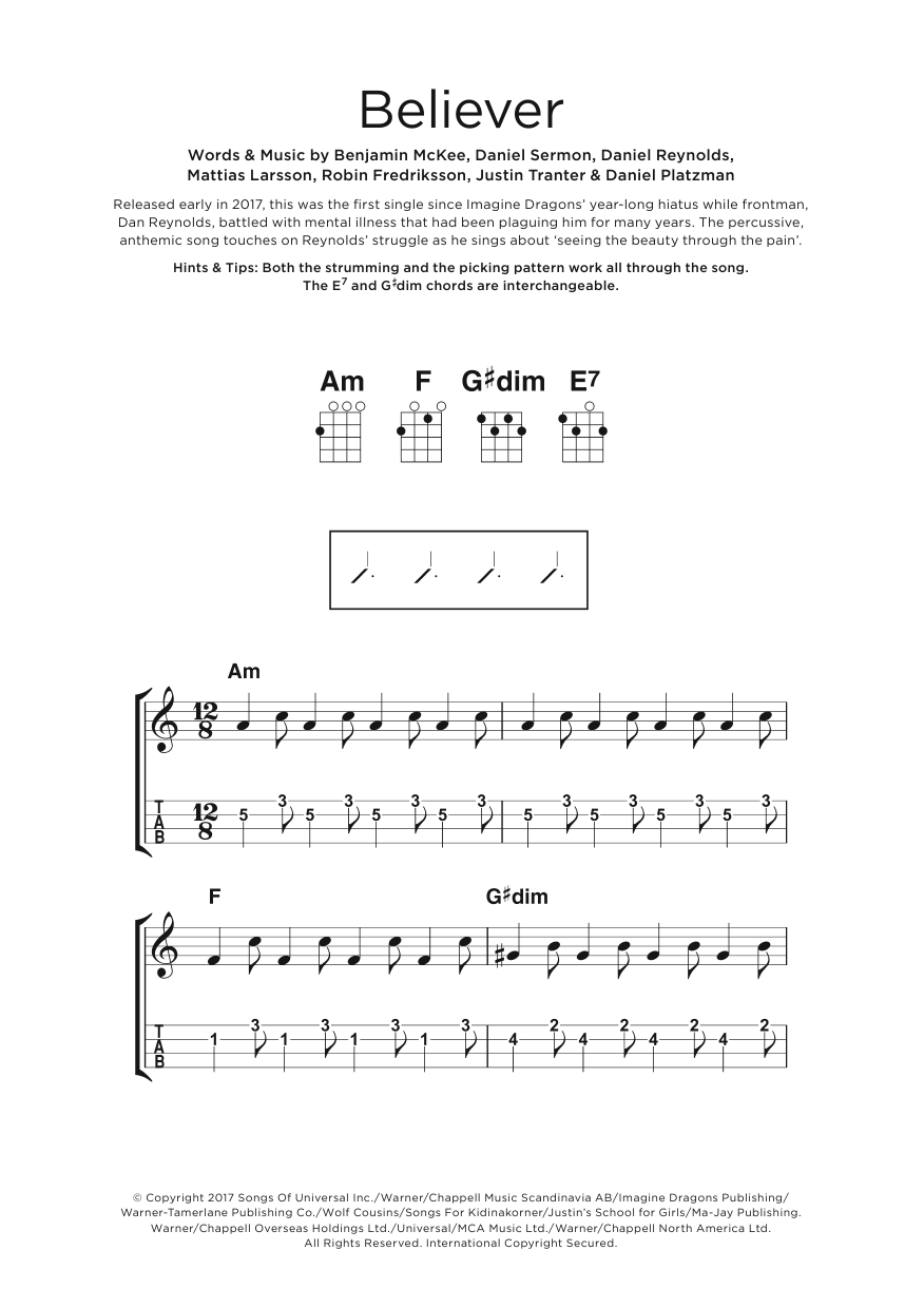 Imagine Dragons Believer sheet music notes and chords. Download Printable PDF.