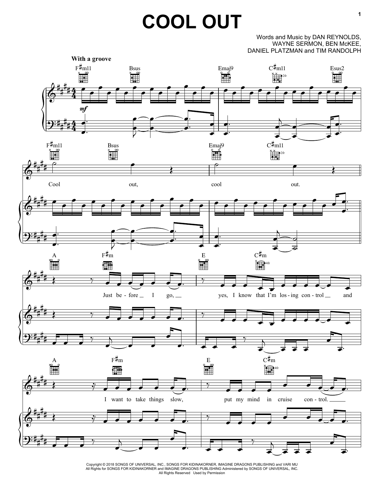 Imagine Dragons Cool Out Sheet Music Notes & Chords for Piano, Vocal & Guitar (Right-Hand Melody) - Download or Print PDF