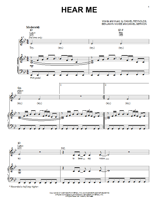 Imagine Dragons Hear Me Sheet Music Notes & Chords for Piano, Vocal & Guitar (Right-Hand Melody) - Download or Print PDF