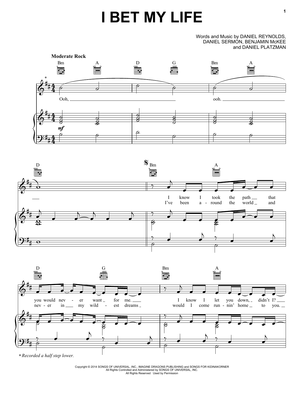 Imagine Dragons I Bet My Life Sheet Music Notes & Chords for Easy Piano - Download or Print PDF
