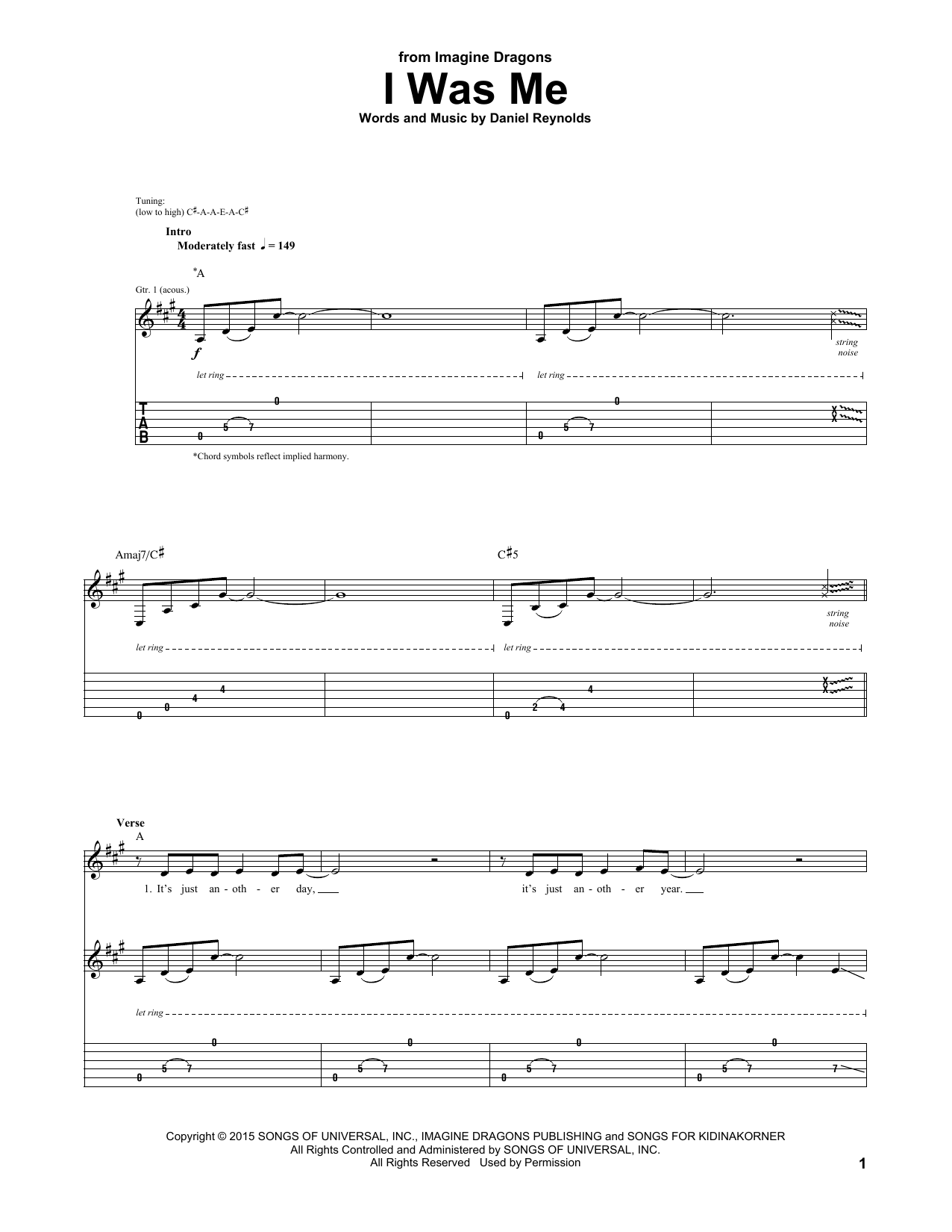 Imagine Dragons I Was Me Sheet Music Notes & Chords for Guitar Tab - Download or Print PDF