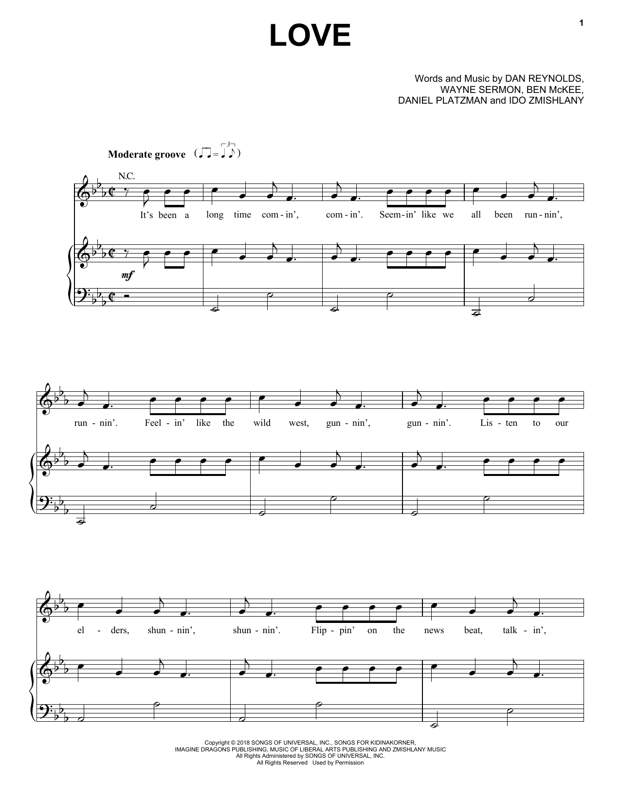 Imagine Dragons Love Sheet Music Notes & Chords for Piano, Vocal & Guitar (Right-Hand Melody) - Download or Print PDF