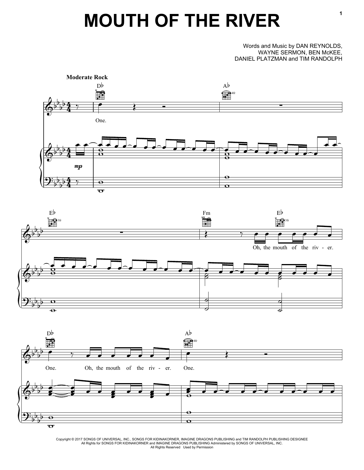 Imagine Dragons Mouth Of The River Sheet Music Notes & Chords for Piano, Vocal & Guitar (Right-Hand Melody) - Download or Print PDF