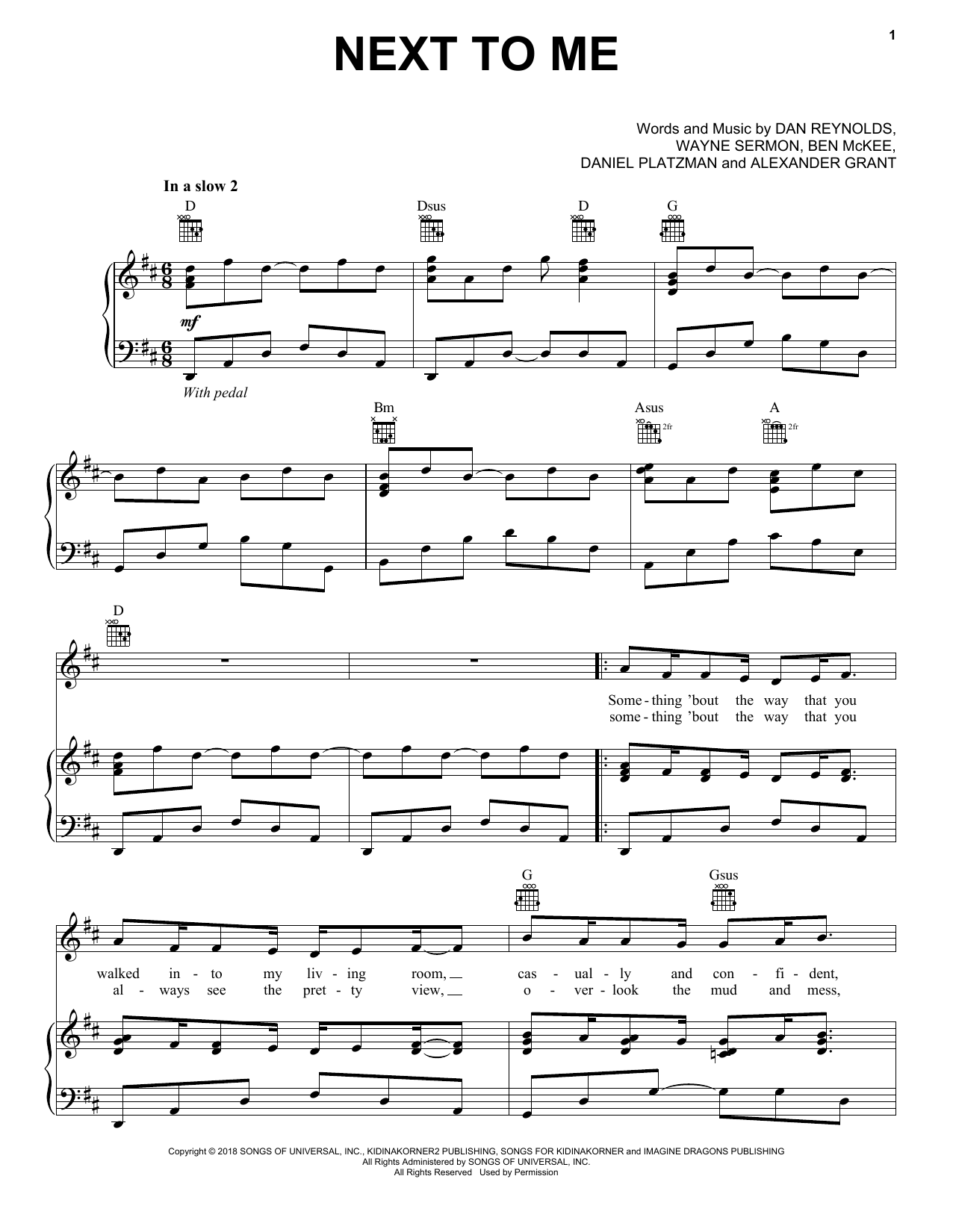 Imagine Dragons Next To Me Sheet Music Notes & Chords for Piano, Vocal & Guitar (Right-Hand Melody) - Download or Print PDF