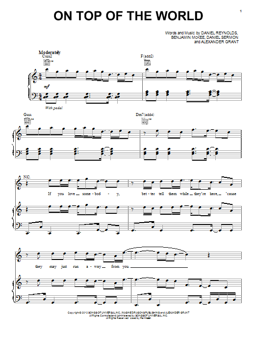 Imagine Dragons On Top Of The World Sheet Music Notes & Chords for Easy Piano - Download or Print PDF