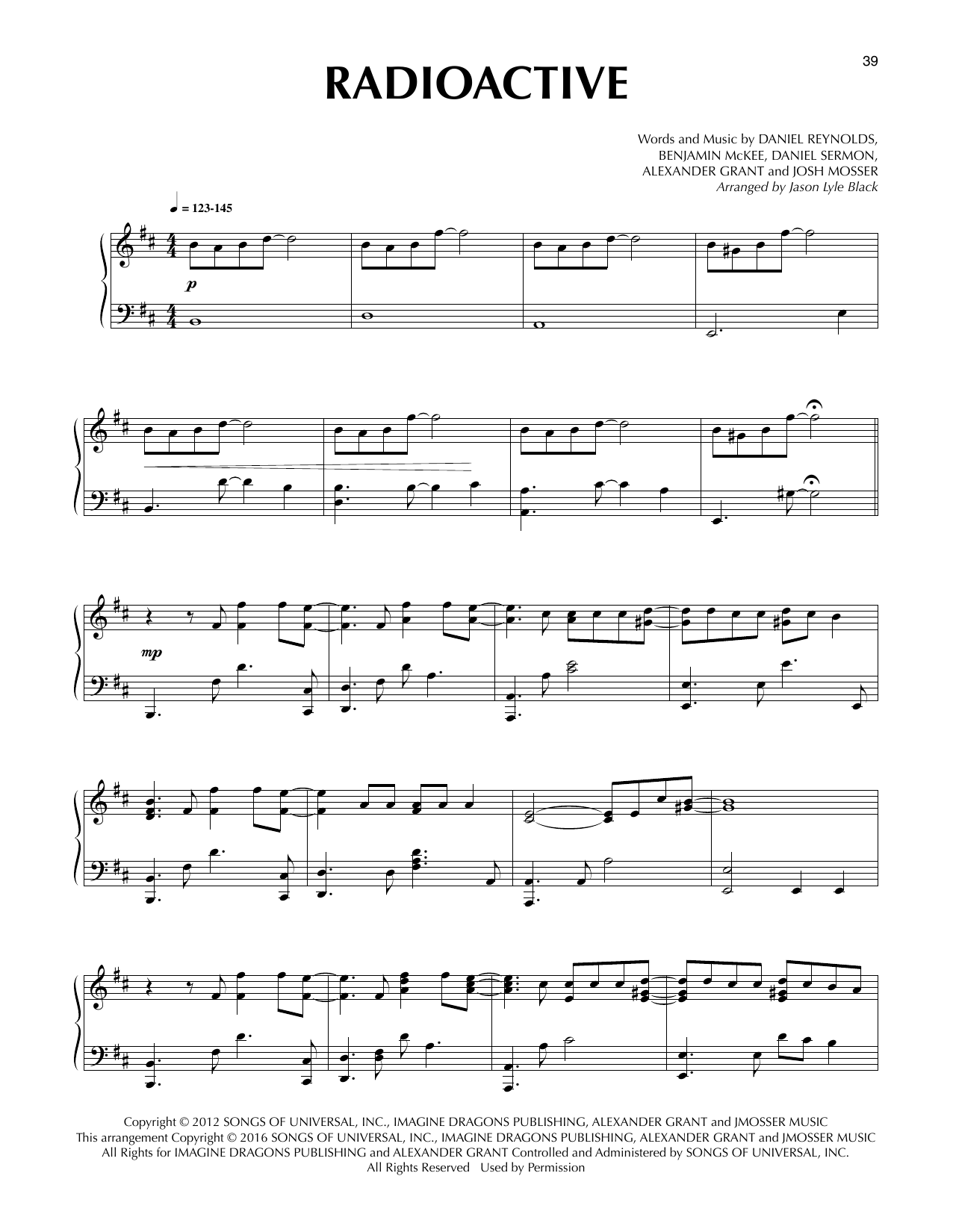 Imagine Dragons Radioactive (arr. Jason Lyle Black) Sheet Music Notes & Chords for Piano - Download or Print PDF