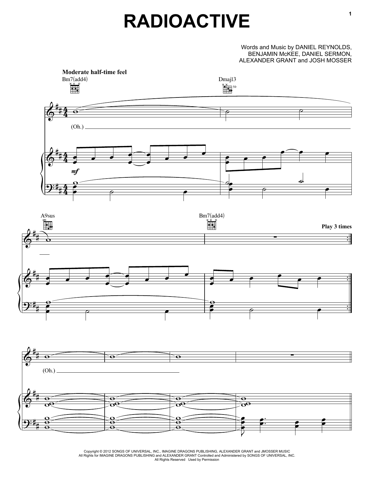 Imagine Dragons Radioactive Sheet Music Notes & Chords for Voice - Download or Print PDF