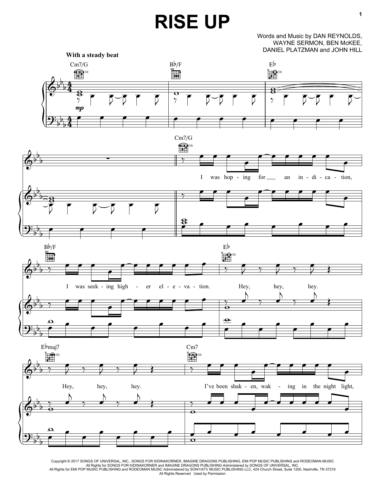 Imagine Dragons Rise Up Sheet Music Notes & Chords for Piano, Vocal & Guitar (Right-Hand Melody) - Download or Print PDF