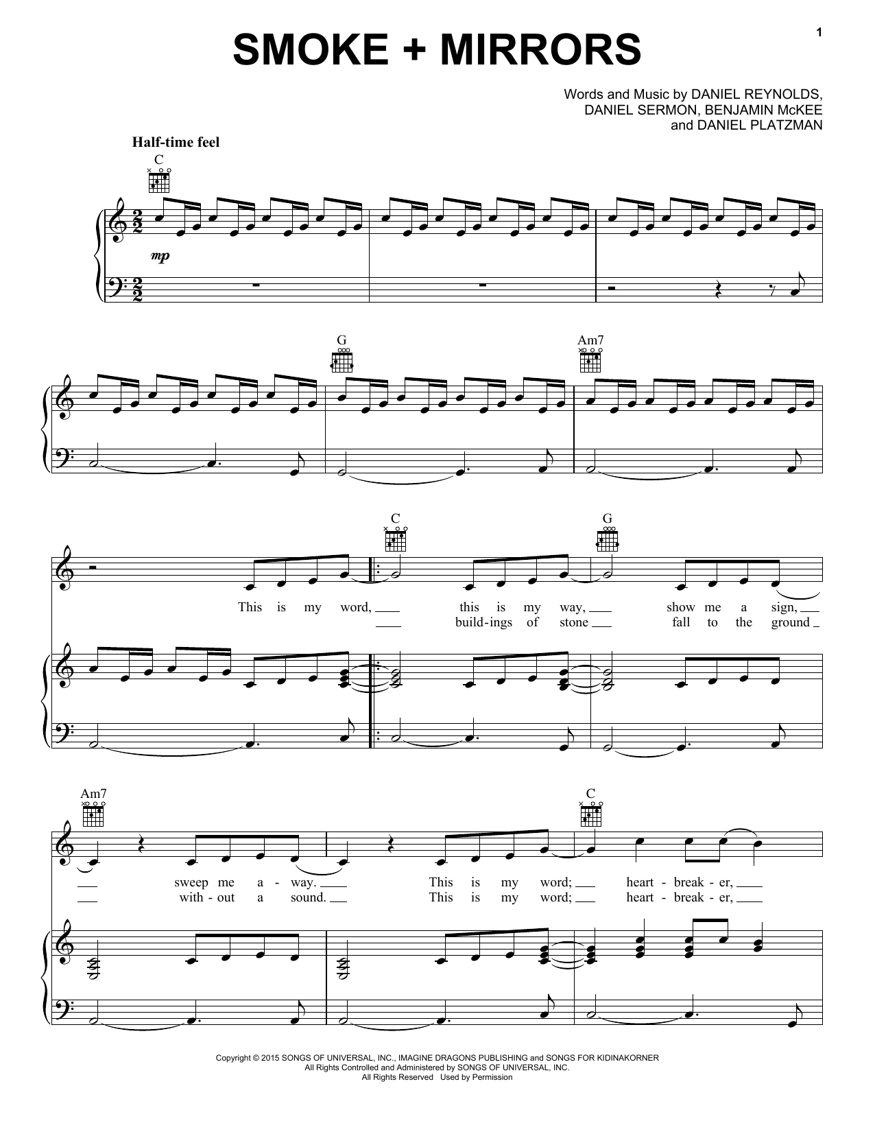 Imagine Dragons Smoke + Mirrors Sheet Music Notes & Chords for Piano, Vocal & Guitar (Right-Hand Melody) - Download or Print PDF