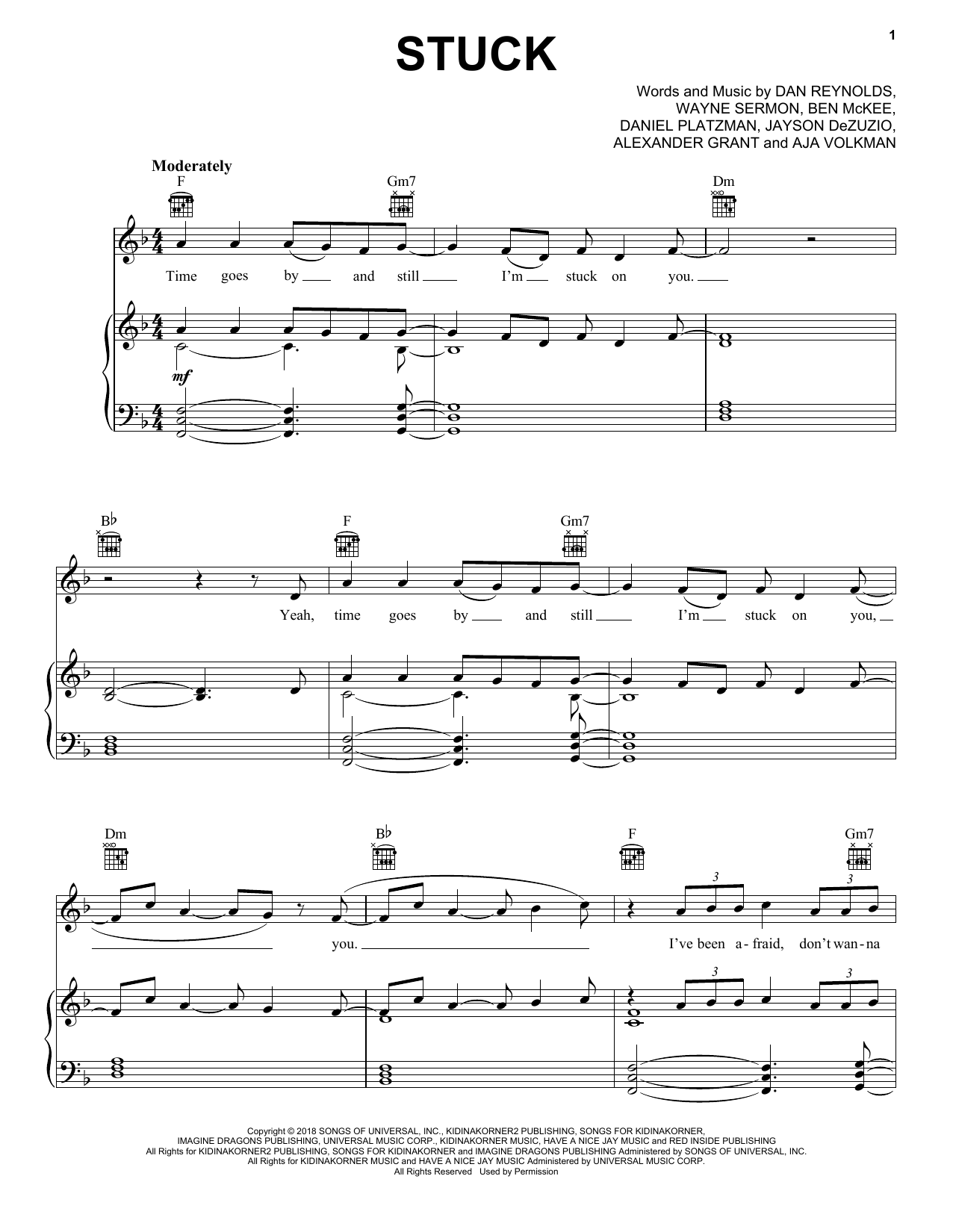Imagine Dragons Stuck Sheet Music Notes & Chords for Piano, Vocal & Guitar (Right-Hand Melody) - Download or Print PDF