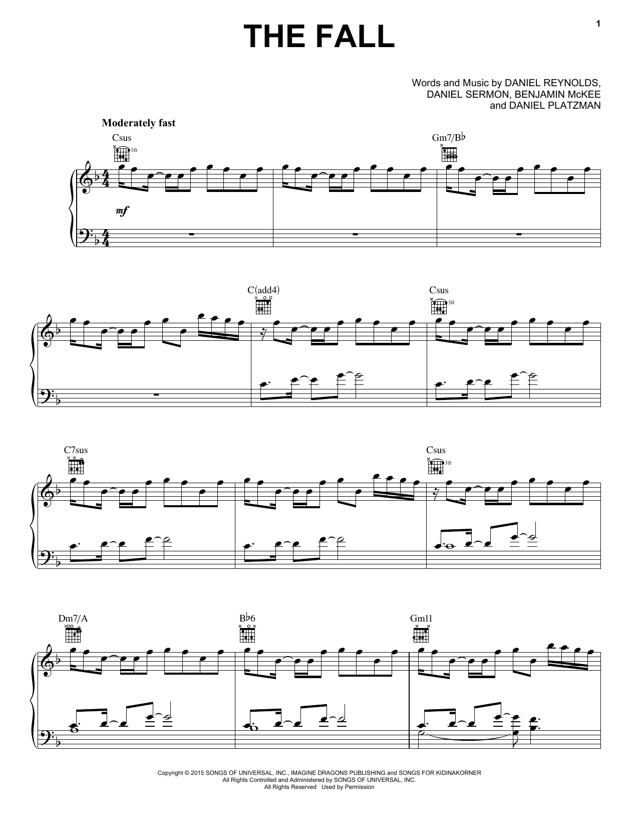 Imagine Dragons The Fall Sheet Music Notes & Chords for Piano, Vocal & Guitar (Right-Hand Melody) - Download or Print PDF
