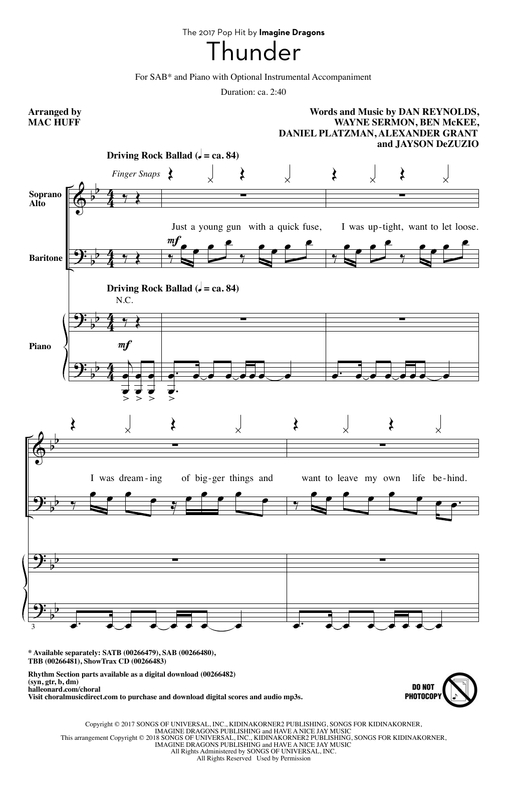 Mac Huff Thunder Sheet Music Notes & Chords for SAB - Download or Print PDF